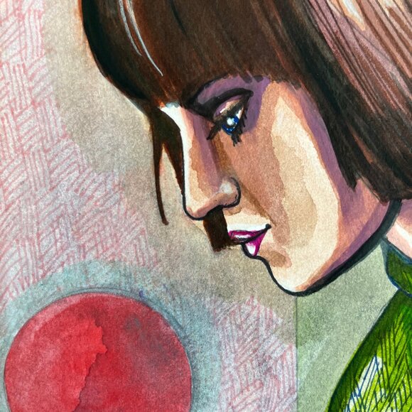 red sun figurative art original watercolor and ink art sale home decor - Picture 3 of 10